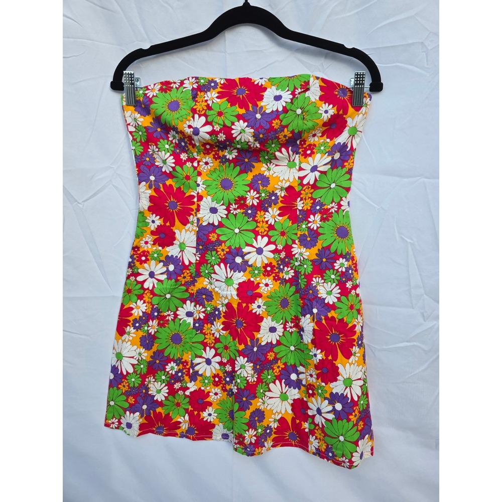 Peppermayo Petit Fleur Tube Mini Dress 70s Floral Strapless Multi Color US 4 NEW